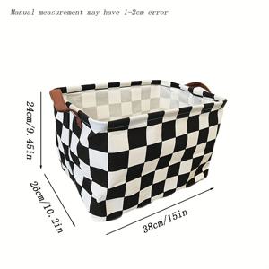 TEMU 1pc 클래식 스타일 직사각형 폴리에스터 저장 바구니 - 블랙 앤 화이트 체크 디자인, 가정, 주방, 사무실 및 옷장 조직에 이상적, 선반 바구니|체크 패턴|내구성 있는 저장, 저장 바구니, 세탁 바구니