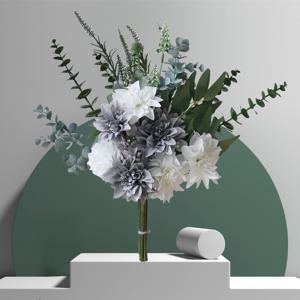 TEMU 장식용 인공 꽃다발, 실크 플로랄 아레인지먼트 꽃 식물 웨딩 신부 부케 테이블 센터피스 러스틱 홈 데코 실내 화병 플로랄 테이블 장식 (블루 화이트)