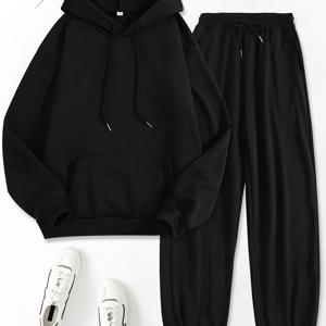 TEMU 여성용 2피스 세트, 프린트 후드 탑 및 바지 세트, 여성 의류