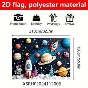 TEMU 1개 2D 플래그, 해피 버스데이 장식 깃발, 210cm * 150cm/82.7인치 * 59.0인치, 우주 행성 패턴 생일 테마 장식 깃발, 생일 파티 벽 및 마당 장식 용품, 폴리에스터 생일 장식 깃발