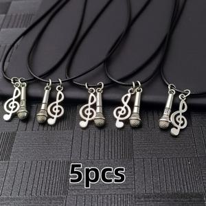 TEMU 5개/창의적인 매력 마이크 및 노트 펜던트 목걸이, 남녀 공용 스타일리시 블랙 코드 체인, 스트리트 힙합 스타일의 흉골 체인, 파티 및 축제 행사에 적합, 생일 또는 휴일 선물로 완벽