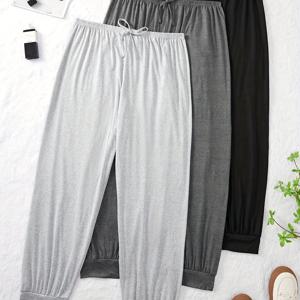 TEMU 3피스 여성용 우아한 솔리드 컬러 슬립팬츠 리본 디테일 - 사계절 나이트가운, 파자마 하의, 세탁기 및 드라이클리닝 가능, 편안한 라운지웨어, 3피스 파자마 세트