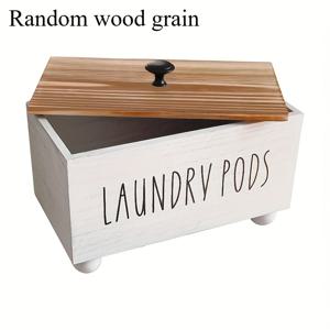 TEMU 뚜껑이 있는 소박한 나무 수납 상자 - 세탁 용품을 위한 다기능 정리함, 세탁 파우더/건조 시트/세탁제에 특화됨 - 농가 스타일 장식, 공간을 효율적으로 사용, 세척 및 유지 관리 용이