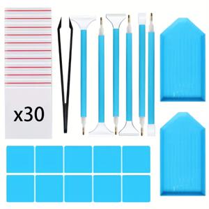 TEMU 49개 오션 블루 세트 페인팅 도구 추가, 프레쉬 스타일, 포함: 30개 자체 밀봉 백, 파란색 트레이, 도트 드릴 펜, 글루 클레이, 부활절 발렌타인데이 선물, 수제 공예 애호가