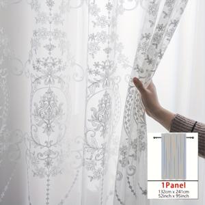 TEMU 1패널 화이트 자수 시스루 커튼 - 유럽풍 파스토럴 플로랄 패턴, 빛 가림 얇은 원단, 침실 거실 서재 발코니 분할 장식용 창문 커튼 (후크 포함)