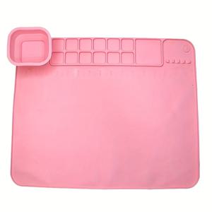 TEMU 42.5X35Cm 다용도 실리콘 드로잉 매트 - 브러쉬 홀더가 있는 세탁 가능한 미술 , 유화 및 수채화 페인팅용 미끄럼 방지 패드, 학생, 및 여행자에게 이상적, 보라색, 분홍색 및 파란색