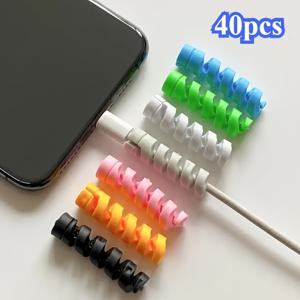 TEMU 40개 실리콘 케이블 보호 커버 - 내구성 강한 유연한 스파이럴 USB 코드 보호기, 홈 & 오피스용, 혼합 색상, 충전기, 케이블 커버, 사무실 책상