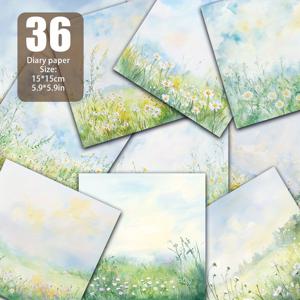 TEMU 아침 바람과 야생화 수채화, 스크랩북 용지, 수제 용지, 배경 장식, 카드 제작, 배경 카드 매트, 빈티지 다이어리, 인사말 카드, 정크 저널에 적합한 재료 용지