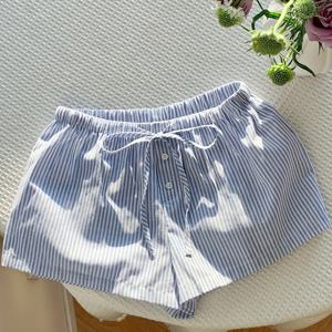 TEMU 여성용 라이트 블루 & 화이트 드로스트링 반바지 - 캐주얼 여름 반바지, 버튼 디테일, 탄성 허리띠, 포켓, 캐주얼 의상, 캐주얼 의상 반바지 | 버튼 디테일 반바지 | 원단 반바지, 하이 웨이스트 반바지