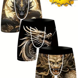 TEMU 드래곤 만화 디지털 프린트 남성용 아이스 필링 드로즈, 약간의 신축성, 쿨, 속건성 원단으로 제작되어 편안하고 통기성이 뛰어난 데일리 웨어, 독특한 디자인