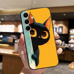 TEMU 삼성 갤럭시 A06 A05 A55 A35 A15 A25 A05S A56 A16 A36 A26 A54 A34 A53 A33 A52 5G용 귀여운 고양이 만화 블랙 매트 폰 케이스, 삼성 A52S A51 A71 4GA50 A12 A14 A13 4G 5G A24 A23용 완전한 렌즈 보호 충격 방지 TPU 케이스, 먼지 방지 및