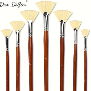 TEMU 돔 델피임 프로페셔널 7피스 팬 브러쉬 세트 - 고품질 나일론 브리스틀, 유화, 아크릴, 수채화용 | 긴 나무 손잡이 & 금속 페룰