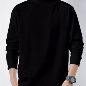 TEMU 유럽 및 미국 패션 트렌드: 남성용 간편한 단색 하이넥 긴팔 셔츠, 휴가 및 캐주얼 야외 여름 활동에 적합