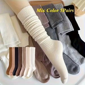 TEMU 여름/겨울용 여성 부츠 5켤레, 따뜻하고 두꺼운 슬림핏 긴 양말, 캐주얼 복장에 완벽하며 종아리 지지력 제공