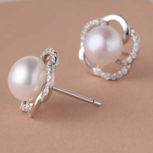 TEMU 우아한 모조 진주 스터드 귀걸이, 여성을 위한 정교한 꽃 귀걸이, 데일리 웨딩 주얼리