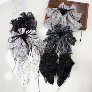 TEMU 빈티지 엘레강스 스타일 플로럴 프린트 리본 나비매듭 헤어클립 5개 세트, 여성용 반올림머리 뒷머리 업스타일 클로 클립, 여름 외출 및 쇼핑용 다용도 헤어 액세서리