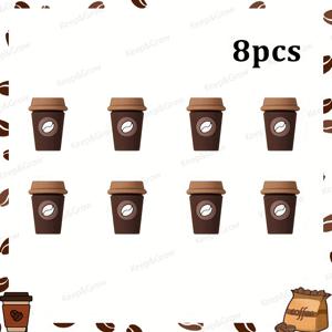 TEMU 8개 갈색 커피 테마 3D 실리콘 비즈 세트, 주얼리 제작, 가방 장식 및 펜 공예에 적합