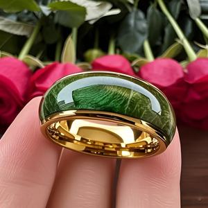 TEMU 남성용 304 스테인리스 스틸 웨딩 밴드 - 녹색 대리석 느낌의 인레이 포인트가 있는 모던한 골드 톤 반지, 광택 마감 및 둥근 모서리 - 기념일, 약혼, 그를 위한 발렌타인데이/아버지의 날 선물 - 남편 남자친구를 위한 데일리 및 정장용 주얼리