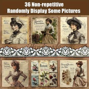 TEMU 36장 비반복 빈티지 초콜릿 티숍 재단사 광고 스크랩북 용지, 장식용 종이, 핸드메이드 배경 소재, 잡다한 다이어리 카드 만들기 선물 포장 추모 앨범 빈티지 일기장 배경 매트 등 다양한 장면에 적합 5.9 * 5.9 인치