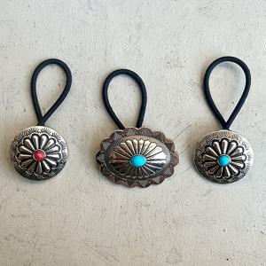 TEMU 미국 서부 헤어 타이 3개 세트, 독특한 빈티지 스타일의 호박 꽃 터키석 헤어 장식