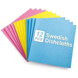 TEMU 스웨덴 주방용 행주 12팩, 카운터 및 설거지용 스펀지 행주, 재사용 가능하고 흡수력 좋은 종이 타월, 3가지 색상 혼합