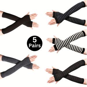 TEMU Y2K 핑거리스 장갑 5팩 - 부드럽고 따뜻한 긴 팔 슬리브, 엄지 구멍, 터치스크린 호환, 신축성. 가을/겨울 캐주얼 착용, 핸드워머, 레저 장갑, 장식용 팔 슬리브, 페스티벌 코스튬 액세서리. 패밀리 팩, 선물용으로 이상적