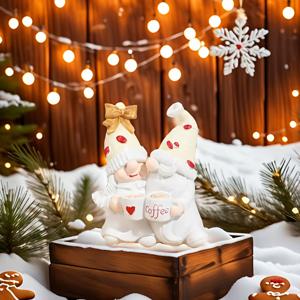 TEMU 매력적인 겨울 커피 노움 커플 조각상 1쌍, 축제용 홈 크리에이티브 선물, 독특한 엘프 드워프 커플, 가족 다중 방 및 사무실 장식에 적합, 완벽한 크리스마스 휴일 선물