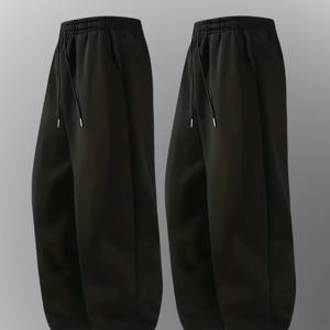 TEMU 남성 패션 투피스 동색상 캐주얼 드로스트링 조거 팬츠, 활용도 높은 애슬레틱 러닝 바지