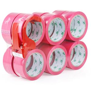 TEMU BOMEI PACK 핑크 테이프, 커터 포함 12롤, 48mm x 50Y, 강력 배송 테이프, 실링 테이프, 핑크 포장 테이프, 이사 테이프, 학교, 사무실, 가정 및 공장 포장에 적합