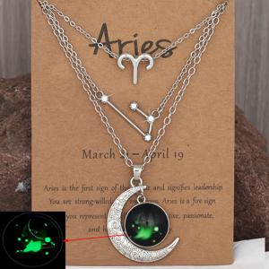 TEMU 3개 빈티지 별자리 달 야광 펜던트 목걸이 세트 | 천체 상징, 도금 K 아연 합금, 및 선물용으로 이상적