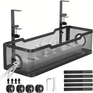 TEMU 클램프형 책상 하부 케이블 정리 트레이 - 강력한 합금강 구조, 드릴 없이 설치, 스크래치 방지 표면, 공간 절약형 가정용 케이블 정리함