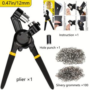 TEMU 주얼리 제작 도구 그로멧 툴 키트, 100개 헤비듀티 그로멧 세트, 휴대용 그로멧 플라이어, 타프, 패브릭 링, 텐트, 비닐, 캔버스 등에 사용 가능