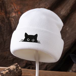 TEMU 트렌디한 검은 고양이 자수 니트 모자, 스트리트 힙합 비니, 파티 및 축제에 적합, 남녀공용 겨울 따뜻한 니트 모자, 남성 야외 사이클링 및 스키에 이상적