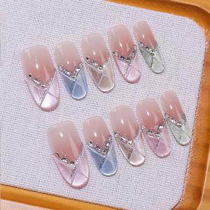 TEMU 10개입 중간 타원형 핸드메이드 인조 손톱 키트, 풀 커버리지 인조 손톱, 캔디 파티, 탈착 및 재사용 가능, 젤리 글루 1개 & 네일 파일 1개 포함, 여성용, 데일리, 학교, 데이트, 파티, 연인 선물