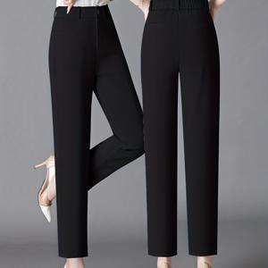 TEMU 여성용 스트레치 아우터웨어 수트 팬츠, 봄/여름 하이웨이스트 스트레치 루즈핏 스트레이트핏 전문가용 정장 작업 바지, 캐주얼 팬츠, 배 型的 체형용 당근 할레퀸 팬츠, 드레이핑 트라우저, 고급 수첩핏 캐주얼 긴 바지
