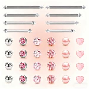 TEMU 32/36개 컬러풀 혀 피어싱 바디 피어싱 316L 스테인리스 스틸 14G 피어싱 바벨, 다양한 조합, 자유로운 DIY 주얼리 12/14/16/18mm 바 길이