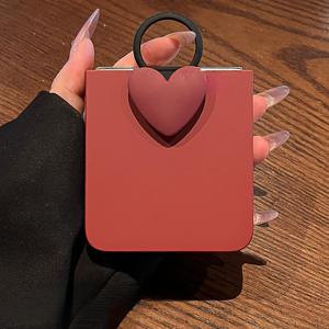 TEMU 휴대폰 케이스 - 피부와 같은 촉감의 투피스 세트 - + 작은 하트 + 블랙 원형 반지 휴대폰 케이스 (Z Flip 7, Z Flip 7 FE, Z Flip 6, Z Flip 5, Z Flip 4, Z Flip 3용), 야광 휴대폰 케이스