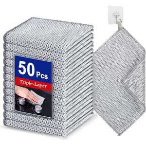 TEMU 50개입 식기 세척 천, 20cm x 20cm, 단층 다용도 스크래치 방지 와이어 행주, 건식 및 습식 사용 가능, 재사용 가능, 주방, 싱크대, 냄비에 적합 - 가정의 훌륭한 도우미