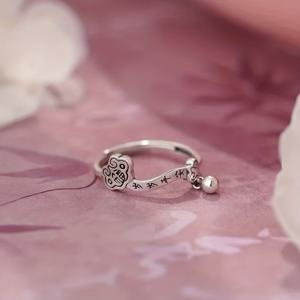 TEMU 여성을 위한 연간 평화 반지, 중국 스타일 예술적이고 창의적인 조절 가능한 반지, '복' 자 자물쇠, 데이