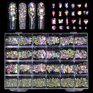 TEMU 2460개/24구획 박스 프로페셔널 클리어 AB 혼합 네일 아트 라인스톤 럭셔리 네일 참 3D 글리터 쥬얼리 젬스 네일 DIY 장식 매니큐어 도구 액세서리