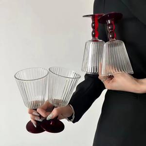 TEMU 고한 줄이 있는 빈티지 프랑스 음료 유리잔 4개 세트. 레드 와인 및 샴페인에 적합하며, 및 디저트에도 활용 가능하며, 클래식 홈 바 분위기를 연출하는 데 이상적입니다.