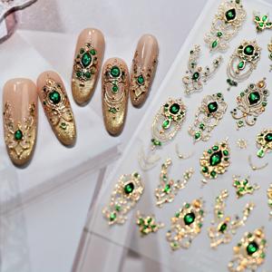 TEMU 3D 골드 프레스온 네일 - 고급 & 레드 바로크 지팡이 디자인, 매니큐어용 자가 접착 네일 아트 스티커, 크리스마스 & 선물