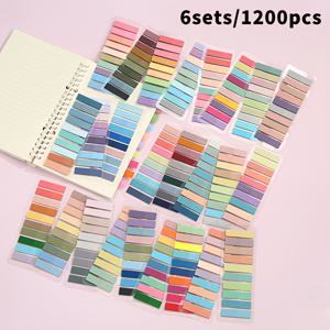 TEMU 1200개/6세트 메모 스티커 | 바인더 모란디 북탭 | 투명 페이지 마커 | 재배치 가능한 북플래그 | 인덱스 탭 스티커 | 투명 귀여운 컬러풀 스타일 | 실수 및 핵심 포인트 마커 | PET 스티커 | 공부 및 사무실 필수품 | 문구류