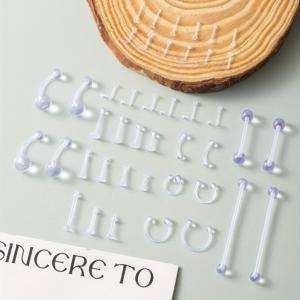 TEMU 투명한 혀 스터드, 눈썹 피어싱, 복부 버튼, 코 스터드, 연골 귀걸이 등이 특징인 43피스 아크릴 바디 피어싱 키트. 파티, 바, 또는 일상복으로 여성들이 착용하기에 완벽합니다.