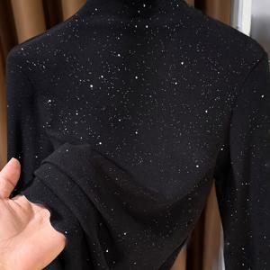 TEMU 블랙 샤이니 패셔너블 독일 벨벳 베이스 셔츠 여성용 가을/겨울 하프 하이 칼라 안감 속옷 곰팡이 엣지 스몰 셔츠 트렌드 [Nian Nian]