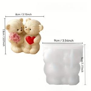 TEMU 3D 커플 제작용 실리콘 레진 몰드 (꽃이 달린 한 마리와 빨간 하트가 달린 한 마리) - 양초 제작 및 레진 공예에 적합, 발렌타인데이, 크리스마스, 새해, 부활절 장식에 이상적