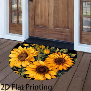 TEMU 1개 2D 평면 검정 배경 패턴 발매트 - 세척이 쉬운, 반원형 디자인, 실내/실외 사용 가능, 현관, 주방, 욕실, 발코니 및 야외 공간에 적합, 실내/실외 매트 | 생동감 넘치는 디자인 | 내구성 있는 폴리에스터 매트, 장식, 발매트, 실내 현관, 현관 매트, 발코니 매트