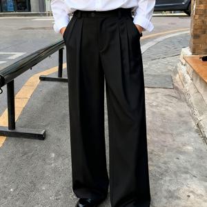 TEMU 남성용 간편 출퇴근 비즈니스 캐주얼 슬란트 포켓 팬츠, 탄성 허리 루즈 롱 트라우저, 포멀 비즈니스 야외 복장에서 스타일리시한 선택에 적합