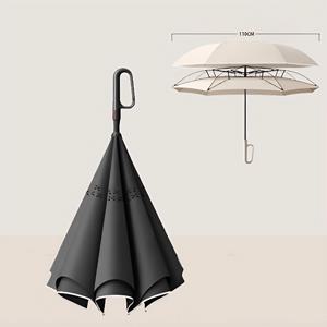 TEMU 1 pc 이층 방풍 자동 역방향 뒤집기 우산, C형 손잡이, 비 방지 자외선 차단 적용, 남녀공용 자동차 전용 뒤집기 우산, 캐주얼 스타일, 8 뼈 디자인, 수동 개폐, 탄소 섬유 우산 뼈, 세련되고 실용적인 가성비 좋은 우산
