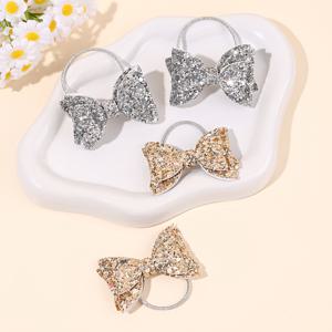 TEMU 여아용 컬러풀 스팽글 리본 머리끈 4개 세트 - 축제 분위기를 연출하는 반짝이는 리본 머리띠